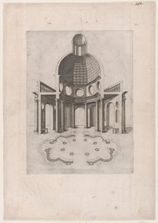 Speculum Romanae Magnificentiae: Interior and ground plan of an octagonal temple, ..., 16th century. Creator: Anon
