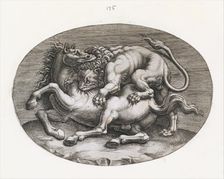Speculum Romanae Magnificentiae: Lion Attacking a Horse, c1540-80. Creator: Adamo Scultori