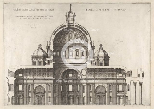 Speculum Romanae Magnificentiae: Longitudinal Section Showing the Interior of Sai..., 1551, 1558-61. Creator: Etienne Duperac.