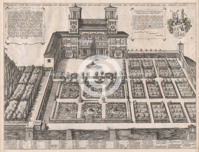 Speculum Romanae Magnificentiae: Monte Pincio Palace and Gardens, mid ..., mid to late 16th century. Creator: Attributed to Antonio Tempesta.
