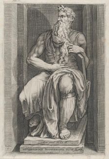 Speculum Romanae Magnificentiae: Moses after the sculpture by Michelangelo, 16th c..., 16th century. Creator: Jacob Matham