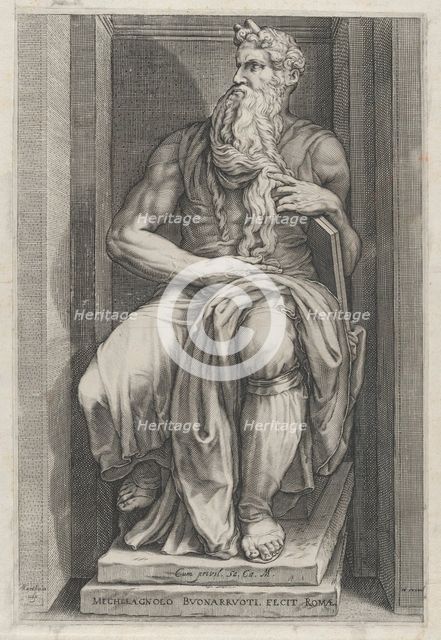 Speculum Romanae Magnificentiae: Moses after the sculpture by Michelangelo, 16th c..., 16th century. Creator: Jacob Matham.