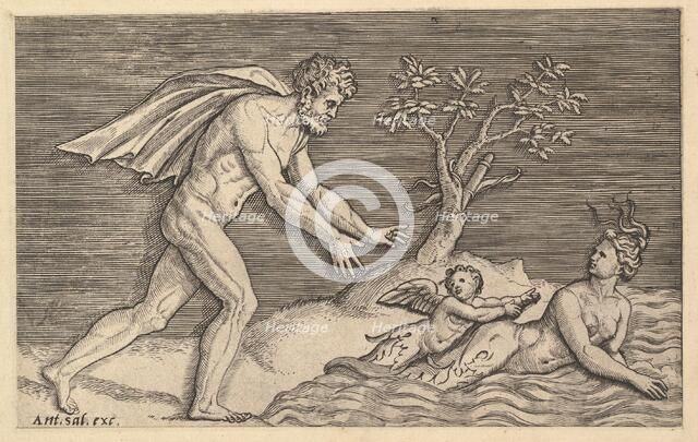 Speculum Romanae Magnificentiae: Naked Man Pursuing a Naiad, ca. 1515-1527. Creator: Marco Dente.