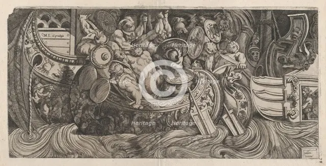 Speculum Romanae Magnificentiae: Naval Battle, 16th century., 16th century. Creator: Michele Lucchese.