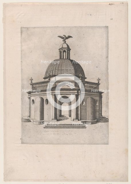 Speculum Romanae Magnificentiae: Octagonal Temple with a dome, surmounted by a dom..., 16th century. Creator: Anon.