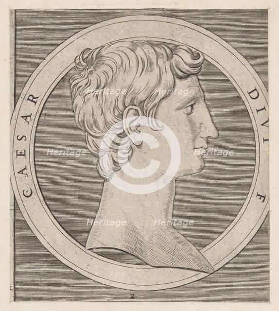 Speculum Romanae Magnificentiae: Octavian (Augustus), from The Twelve Caesars, ca..., ca. 1500-1534. Creator: Marcantonio Raimondi.