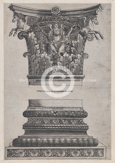 Speculum Romanae Magnificentiae: Pegasus capital from the Temple of Mars Ultor and dec..., ca. 1537. Creator: Master GA.