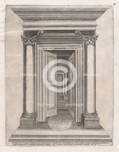 Speculum Romanae Magnificentiae: Portico of the Temple of Romulus, 16th century., 16th century. Creator: Anon.