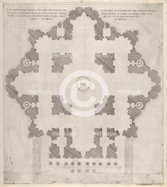 Speculum Romanae Magnificentiae: Plan of St. Peter's, 1569. Creator: Etienne Duperac.