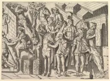 Speculum Romanae Magnificentiae: Roman Horsemen, from Trajan's Column, 16th century. Creator: Marco Dente