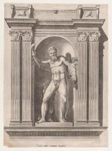 Speculum Romanae Magnificentiae: Sculpture of a faun standing in a niche after a s..., 16th century. Creator: Anon