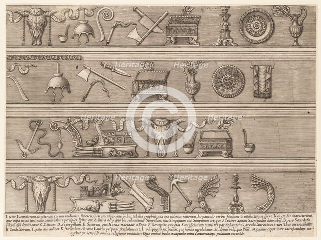 Speculum Romanae Magnificentiae: Sacrificial Instruments Based on Ancient Relief Sc..., ca. 1550-75. Creator: Attributed to Nicolas Beatrizet.