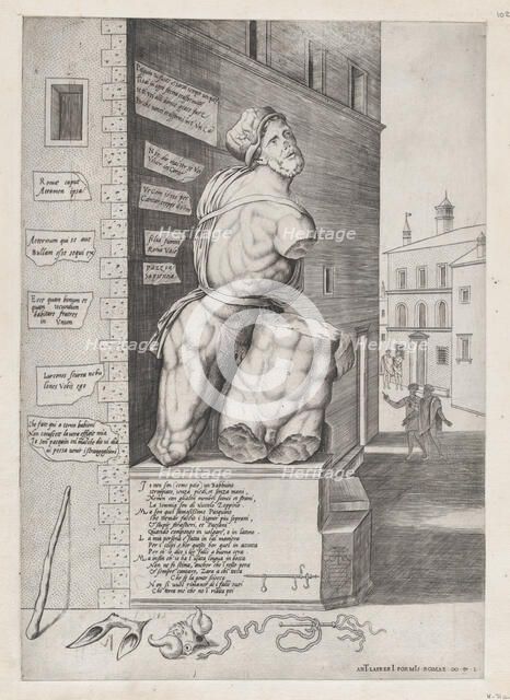 Speculum Romanae Magnificentiae: Statue of Pasquin in the House of Cardinal Ursino, 1550., 1550. Creator: Unknown.