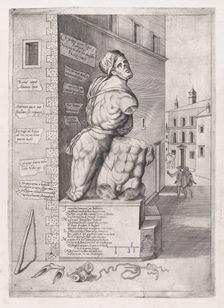 Speculum Romanae Magnificentiae: Statue of Pasquin in the House of Cardinal Ursino..., 16th century. Creator: Nicolas Beatrizet