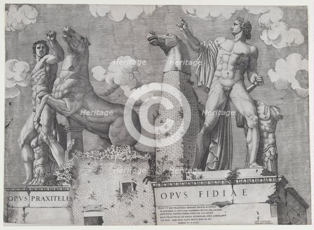 Speculum Romanae Magnificentiae: Statues of the Dioscuri at the Quirinal, 1546., 1546. Creator: Anon.