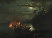 Spear Fishing on Lake Kroderen, 1851. Creator: Adolph Tidemand