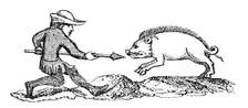 Spearing a Boar, 14th century, (1833)