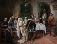 Speech given by Don Quixote on arms and letters (chapter XXXVIII), 1884. Creator: Manuel García y García