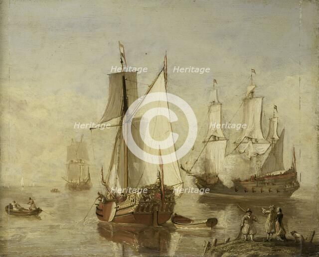 Speeljacht (Pleasure Yacht) and Warship, 1675-1699. Creator: Anon.