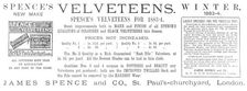 Spence's Velveteens, 1883. Creator: Unknown