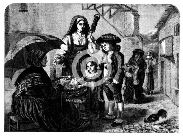 "Spending a Sou" - painted by Miss Rebecca Solomons - from the Winter Exhibition, French..., 1858. Creator: Unknown.