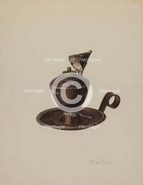 Sperm Oil Lamp, c. 1939. Creator: Palmyra Pimentel.