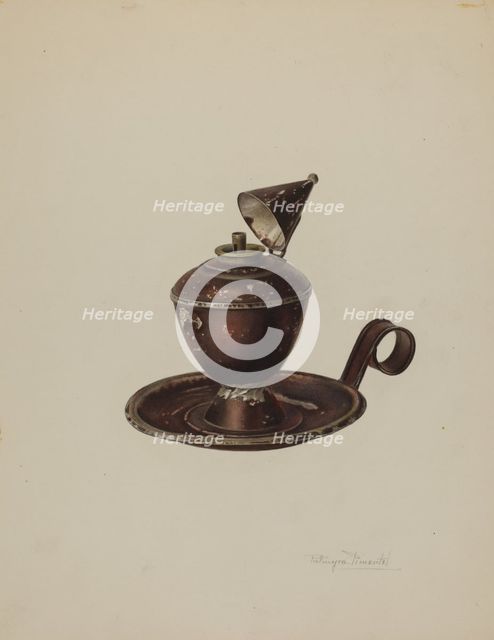 Sperm Oil Lamp, c. 1939. Creator: Palmyra Pimentel.