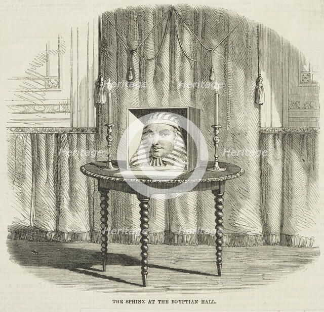 Sphinx on exhibition at Egyptian Hall, 1865. Creator: Unknown.