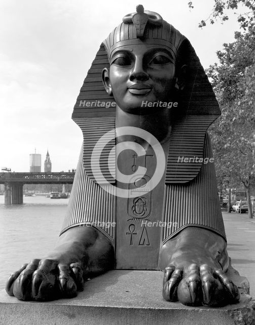 Sphinx guarding Cleopatra's Needle, Westminster, London. Artist: Paul Barkshire