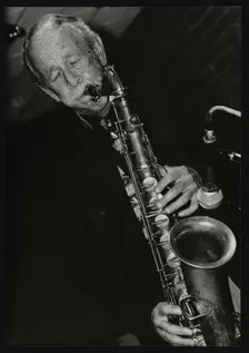 Spike Robinson playing tenor saxophone The Fairway, Welwyn Garden City, Hertfordshire, 1998. Creator: Denis Williams