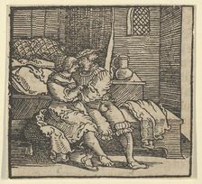 Spinneloccio Locked up in a Chest, on which his Wife and Zeppa are Seated, from The..., before 1534. Creator: Hans Schäufelein the Elder