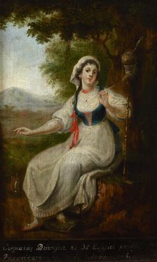 Spinner at Her Work / Frivolous Spinner-two-sided painting, c1800. Creator: Michal Stachowicz