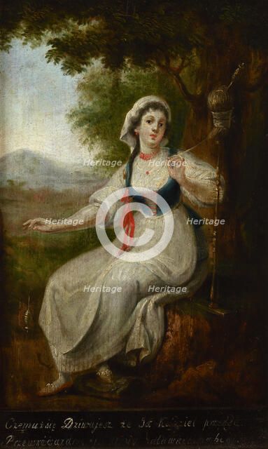 Spinner at Her Work / Frivolous Spinner-two-sided painting, c1800. Creator: Michal Stachowicz.
