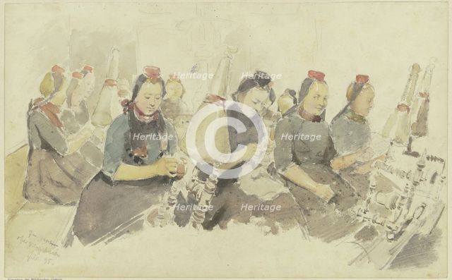 Spinning room in Schwalm, 1895. Creator: Jacob Happ.