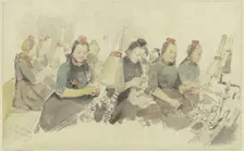 Spinning room in Schwalm, 1895. Creator: Jacob Happ