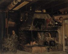 Spinning woman in an aland hut, 1865. Creator: Karl Emanuel Jansson