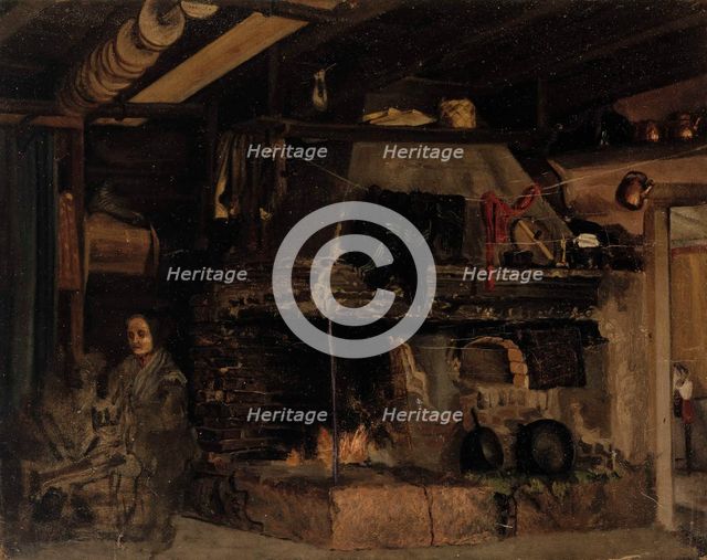 Spinning woman in an aland hut, 1865. Creator: Karl Emanuel Jansson.