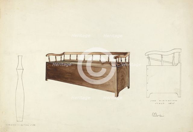 Spindle Settee Chest, 1935/1942. Creator: Roberta Elvis.