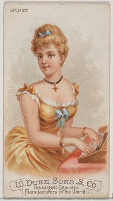 Spinet, from the Musical Instruments series (N82) for Duke brand cigarettes, 1888., 1888. Creator: Schumacher & Ettlinger