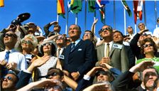 Spiro Agnew and Lyndon Johnson Watch the Apollo 11 Lift off, Florida, USA, 1969. Creator: NASA