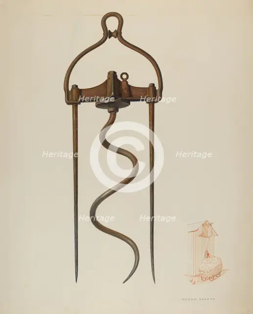 Spiral Hay Fork, c. 1941. Creator: Oscar Bluhme.