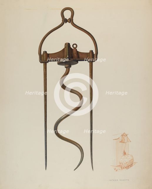 Spiral Hay Fork, c. 1941. Creator: Oscar Bluhme.