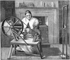 Spitalfields silk worker winding silk in her cottage, London, England, 1893