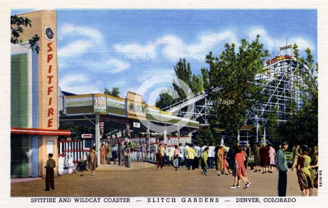 Spitfire and Wildcat roller coasters at Elitch Gardens, Denver, Colorado, USA, 1945. Artist: Unknown