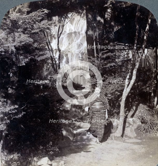 Splashing waters of a waterfall at Yumoto, Japan, 1904.Artist: Underwood & Underwood