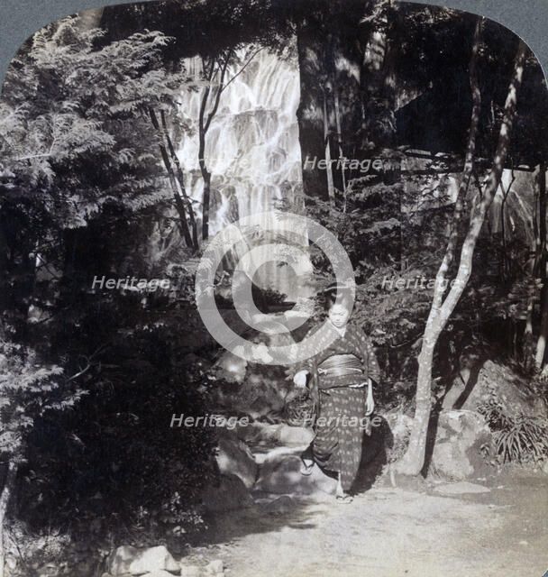 Splashing waters of a waterfall at Yumoto, Japan, 1904.Artist: Underwood & Underwood