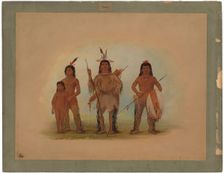 Spokan Chief, Two Warriors, and a Boy, 1855/1869. Creator: George Catlin