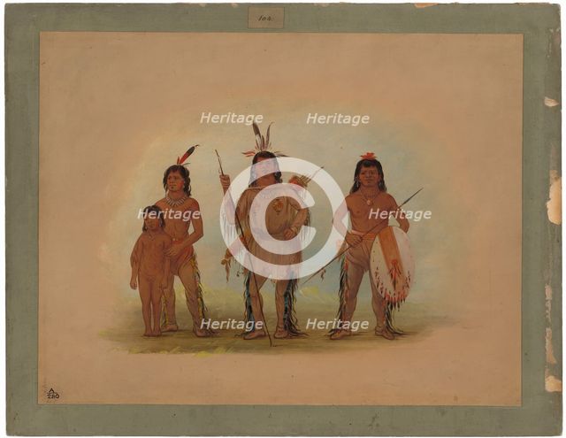 Spokan Chief, Two Warriors, and a Boy, 1855/1869. Creator: George Catlin.