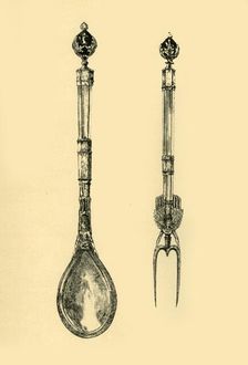 Spoon and fork, 15th century, (1881). Creator: T Charbonnier