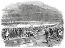 Sports on the Ice - Skating Race on Whittlesea Mere, 1850. Creator: Smyth